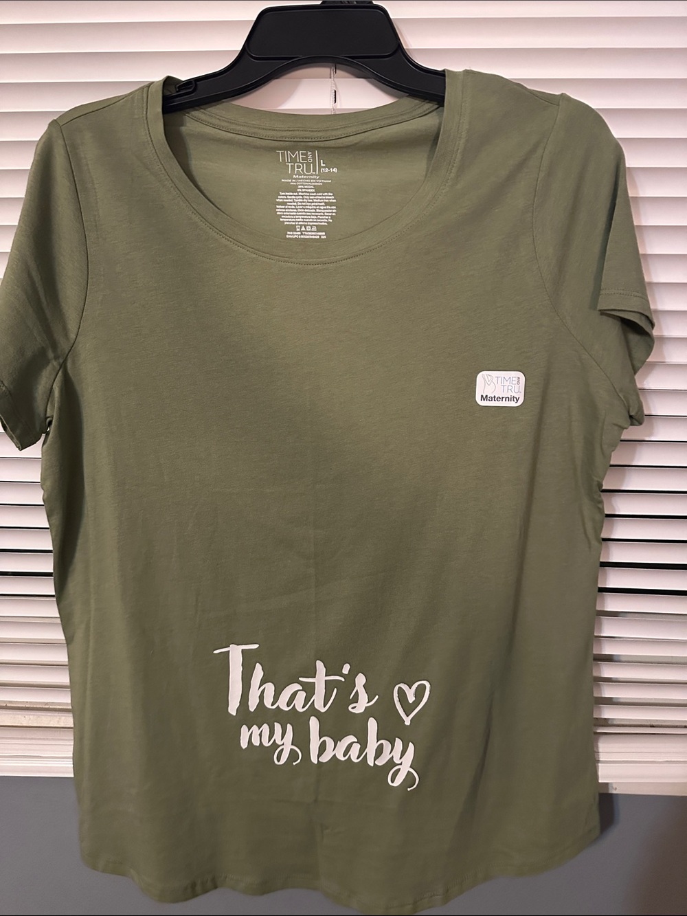 Time and Tru Olive Green Maternity Tee with White Script